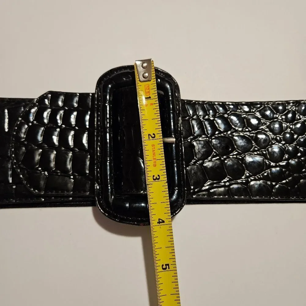 Black Croc Embossed Belt Wide Elastic Band Waist 29
